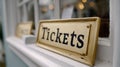Vintage-inspired ticket booth sign with a classic gold frame. Royalty Free Stock Photo