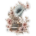 vintage-inspired vinyl flower decals features an intricate gramophone design