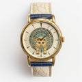 Vintage-inspired Watch With Golden Pharaoh And Blue Band Royalty Free Stock Photo