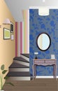 Vintage interior of the hallway with a staircase. Design of modern room. Symbol furniture, hallway illustration