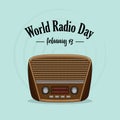 Vintage international radio day banner on light background. Royalty Free Stock Photo