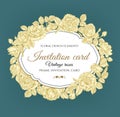 Vintage invitation card with hand drawn roses. Royalty Free Stock Photo