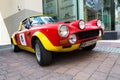 Vintage Italian racing car Fiat Abarth 124 Sport Rally of the seventies oldsmobile veteran preparing for Saalbach Classic rally Royalty Free Stock Photo