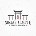 Vintage Japan temple Logo. Ninja insignia badge design. Martial art Team t-shirt illustration concept on grunge Royalty Free Stock Photo