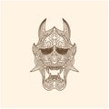 Vintage Japanese Demon Oni Mask Logo Design