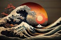 Vintage Japanese engraving style great wave. Royalty Free Stock Photo