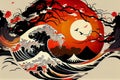 Vintage Japanese engraving style great wave. Royalty Free Stock Photo