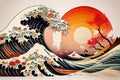 Vintage Japanese engraving style great wave. Royalty Free Stock Photo