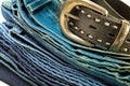 Vintage jeans and leather belt Royalty Free Stock Photo