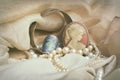 Vintage jewellery with cameo brooch. Royalty Free Stock Photo