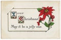 Vintage Jolly Christmas Postcard Poinsettia Royalty Free Stock Photo