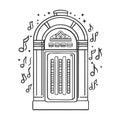 Vintage jukebox illustration with musical notes on a white background. Royalty Free Stock Photo