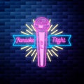 Vintage karaoke emblem glowing neon