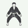 Vintage karate or martial arts logo, emblem, badge, label