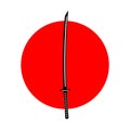 Vintage katana sword isolated on white background. Traditional japanese weapon. Japan flag. Vector flat design Royalty Free Stock Photo