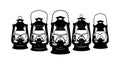 Vintage kerosene lanterns set in silhouette style black and white vector design for rustic decor and lighting themes Royalty Free Stock Photo