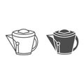 Vintage kettle line and solid icon, kitchen utensils concept, Teakettle sign on white background, Kitchen tea maker icon