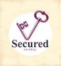 Vintage key bent in a shape of checkmark tick vector logo or icon, protection and security concept, firewall or antivirus,