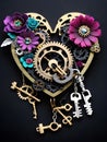 vintage key with gears on black background Royalty Free Stock Photo