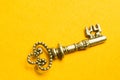 Vintage key isolated on yellow background