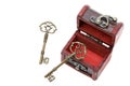 Vintage key and old treasure chest Royalty Free Stock Photo