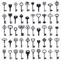 Vintage keys. Antique ornamental safe key, old and modern keys classic silhouettes. House security key symbols vector Royalty Free Stock Photo