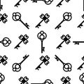 Vintage keys black and white vector seamless pattern