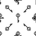 Vintage keys black and white vector seamless pattern