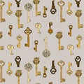 Vintage keys, bronze, gold, silver. Drawing on a transparent background. Choose your own background color. Pattern, desktop wallpa