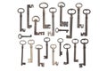Vintage Keys Collection. Aged Metalwork on White Background Royalty Free Stock Photo