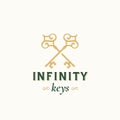 Vintage Keys with Infinity Swirls. Abstract Vector Sign, Symbol or Logo Template. Crossed Keys Sillhouettes with