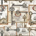 Vintage Keys on Old Map Background Royalty Free Stock Photo