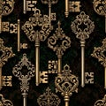 Vintage Keys Pattern Dark Background Royalty Free Stock Photo