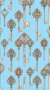 Vintage Keys Pattern on Light Blue Background Royalty Free Stock Photo
