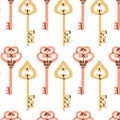 Vintage keys seamless background in pink and yellow colors Royalty Free Stock Photo