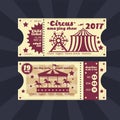 Vintage kids costume party invitation. Retro circus carnival ticket vector template