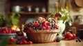 Vintage kitchen with a basket of mixed berries