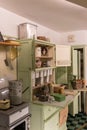 A vintage kitchen from the nineteen sixties with vintage cookware and shopping exactly how it would have looked in the 1960`s
