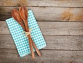 Vintage kitchen utensils over wooden table Royalty Free Stock Photo