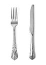 Vintage knife and fork on white background