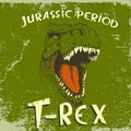 Vintage label with angry face of tyrannosaurus