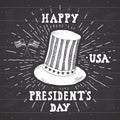 Vintage label, Hand drawn american cylinder hat, Happy President Day greeting card, grunge textured retro badge, typography design Royalty Free Stock Photo