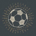 Vintage label, Hand drawn Football, soccer ball sketch, grunge textured retro badge, typography design t-shirt print, vector illus Royalty Free Stock Photo