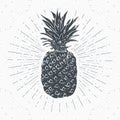 Vintage label, Hand drawn pineapple, grunge textured