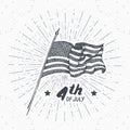 Vintage label, Hand drawn USA flag, Happy Independence Day, fourth of july celebration, greeting card, grunge textured retro badge Royalty Free Stock Photo