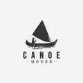 Vintage label logo of canoe and sailing at the super moon night