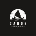 Vintage label logo of canoe and sailing at the super moon night