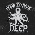 Vintage label with octopus-diver