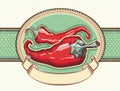 Vintage label with Red hot peppers.Vector illustra