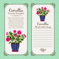 Vintage label with potted flower camellia